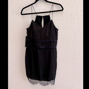 Black Mini Dress with Lace and Mesh Inserts
